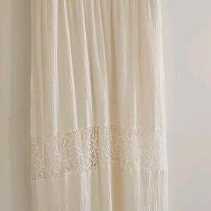 Flying Tomato Boho Crinkle & Lace Ivory Maxi Dress Western Coastal Cowgirl Sz M